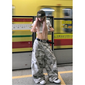 复古沙漠迷彩阔腿工装裤女宽松百搭街头潮牌直筒休闲裤 KX1574图片