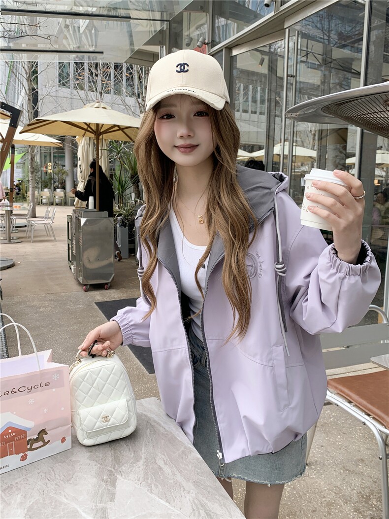 双面穿休闲外套女春秋季少女夹克新款初高中生学院风上衣,女装卫衣/绒衫,网红馆