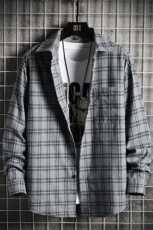 秋季新款格子衬衫男长袖潮流宽松衬衣百搭外套DF03T，男装衬衫，电商A102
