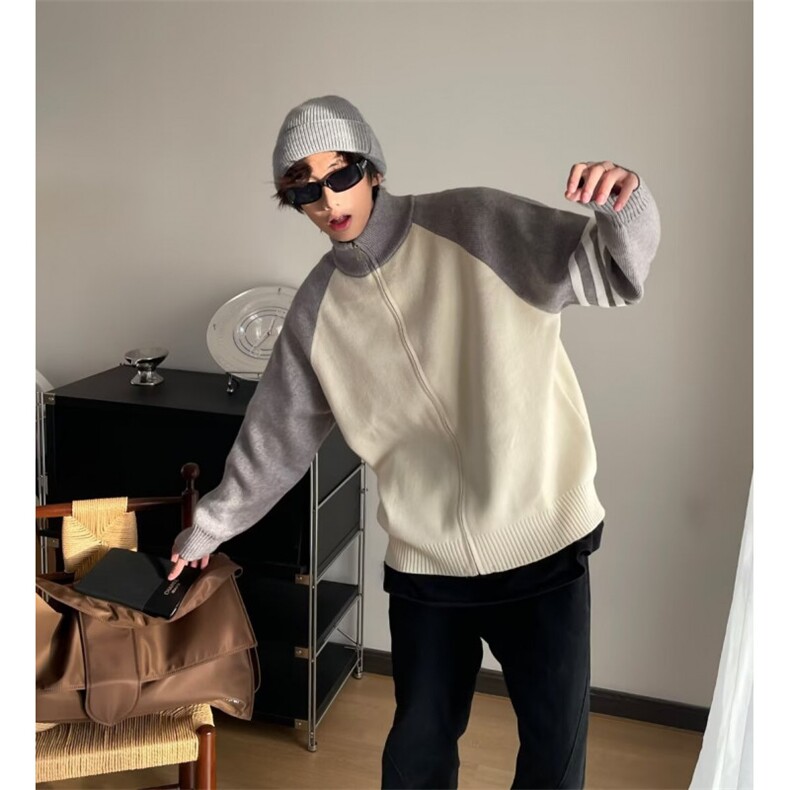 男士秋季撞色开衫外套简约休闲线衣毛衣针织上衣M3315,男装针织衫/毛衣,星座1116A-1（原606A）