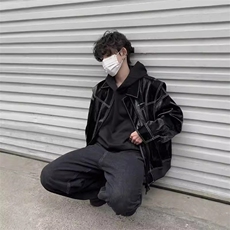 现货不缺货水洗皮衣做旧百搭宽松假两件夹克1209-1-JK17-P108，男装夹克，星座1209-1