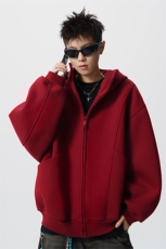 8XL-M休闲复古潮美式重磅连帽宽松安克拉红色卫衣外套WY34P8，女装短外套，电商D206-1
