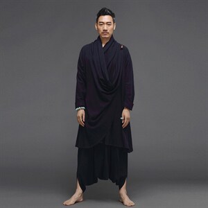 棉麻打坐居士汉服宽松长款披风衣民族套装瑜伽服Q9220-P190图片
