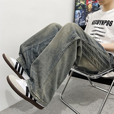 美式小众复季古牛仔裤男潮牌宽松阔腿百搭拖地牛仔长裤NK071-P52，男装牛仔裤，星座308B-1