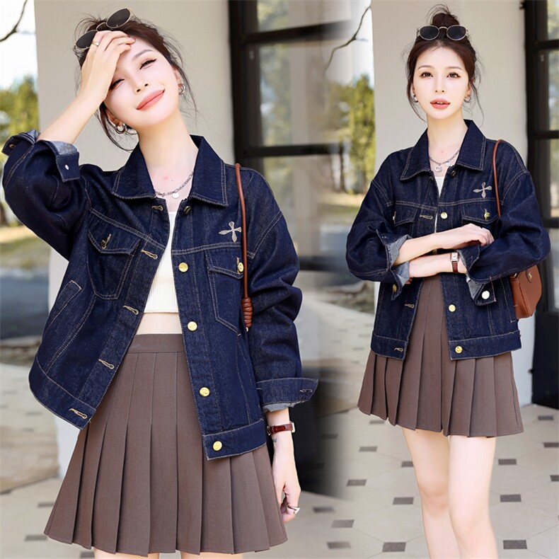 清仓捡漏~牛仔外套女秋季新款经典款翻领设计时尚百搭上衣小个子，女装牛仔外套，意芙