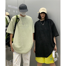 情侣装夏季新款美式复古字母钢印麂皮绒宽松圆领半袖T恤D296P38，男装T恤，电商A335-1（原A458）