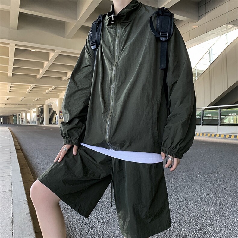 立领夹克防晒衣套装上衣+短裤男女冲锋衣薄两件套运动W7458-P52,男装夹克,星座512-3