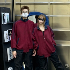 抖音得物高品质26春装美式高街重磅结构拼接织带立领卫衣外套CM42，女装短外套，电商A486-1