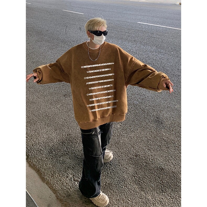 得物抖音高品质二开 360克重磅做旧炒雪花纯色圆领水洗卫衣 1515图片