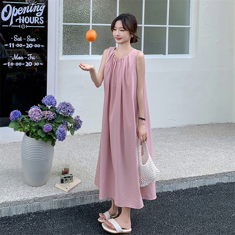 1185【现货】粉色后背交叉小性感设计无袖连衣裙2C050P115K268,女装连衣裙,2C050