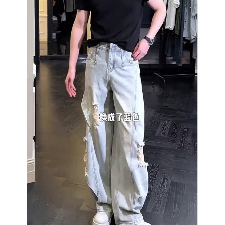褶皱设计感做旧水洗破洞牛仔裤男女同款休闲弯刀长裤NA436,男装牛仔裤,星座1116A（原606A-3）