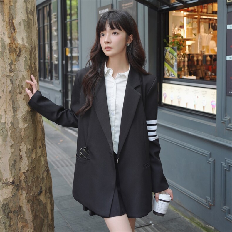 182-8510-P135K188黑色袖标西服外套，女装西装，帛香坊