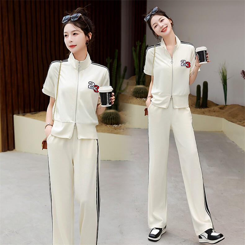 夏季运动套装女短袖2025年新款时尚休闲洋气活泼减龄阔腿裤两件套，女装套装/套裙，星期衣