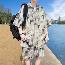 夏季海边沙滩男女同款休闲套装潮牌宽松大码XZ102B-1-TZ2565P55，男装休闲套装，星座102B-1