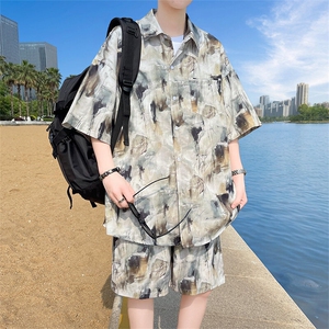夏季海边沙滩男女同款休闲套装潮牌宽松大码XZ102B-1-TZ2565P55图片
