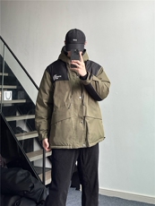 冬装刺绣拼色连帽宽松棉服冲锋衣棉衣外套M2009P125，男装棉衣，电商C323