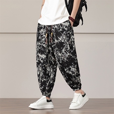 2025春夏风休闲裤男竹子印花宽松大码束脚哈伦灯笼裤AK17P45，男装休闲裤，星座220-2