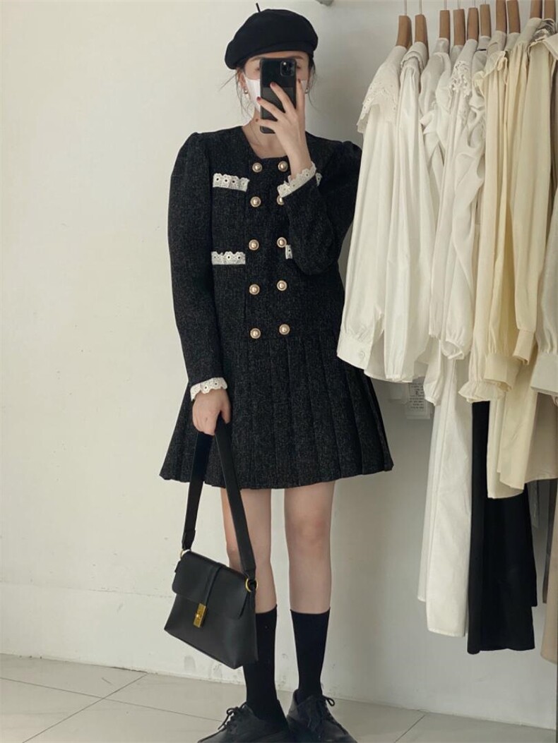 小香风花边连衣裙，女装连衣裙，驿谷