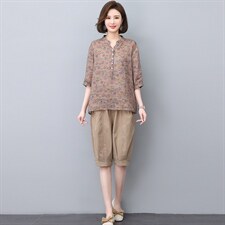 夏季纯苎麻上衣裤子两件套2022年夏季女款中年妈妈时尚套装，女装套装/套裙，忆绮罗