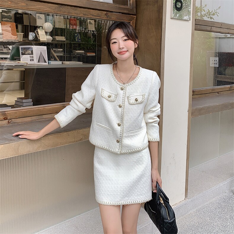 小香风套装女2025新款春秋季高级感气质名媛粗花呢短外套半身裙子,女装套装/套裙,慧峰