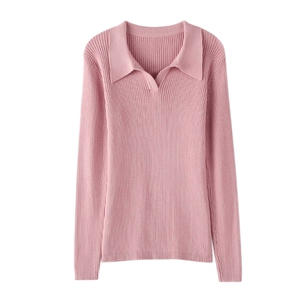 女装POLO领针织衫秋季新款慵懒风长袖毛衣显瘦百搭舒适保暖图片