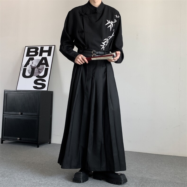春装大码暗黑小众A字裙潮流复古褶皱马面裙无性别穿搭男女裙子,男装休闲裤,星座909