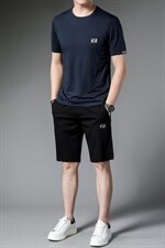 中年男士夏季休闲短袖套装2023年新款冰丝透气t恤短裤两件套男装，男装休闲套装，电商B212（原钱塘6029）