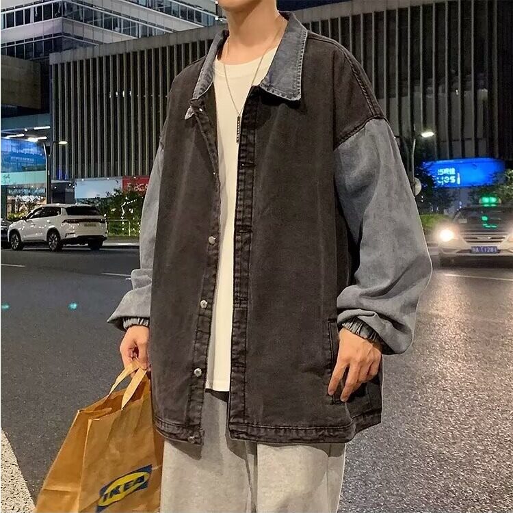 拼接牛仔外套男春秋款韩版日系炸街夹克复古休闲宽松ins潮牌上衣,男装工装外套,星座516A