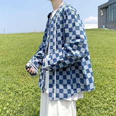 秋冬港风大码棒球服长袖夹克上衣外穿格子牛仔衣外套潮F17/P65，男装工装外套，电商A221A