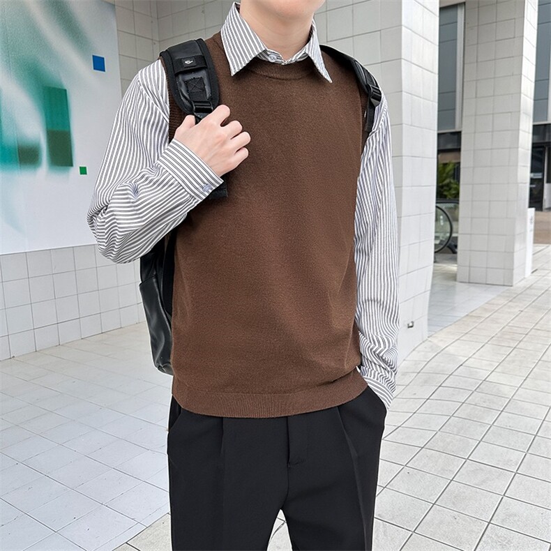 【005】圆领纯色套头无袖毛衣男外搭背心马甲帅A079-MY051-P39，男装背心/马甲，电商A079