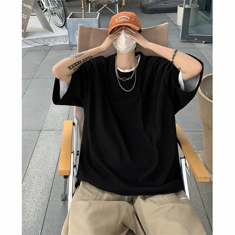 潮牌痞帅五分袖t恤男装宽松内搭条纹短袖夏季休闲半袖上衣服,男装T恤,星座1013
