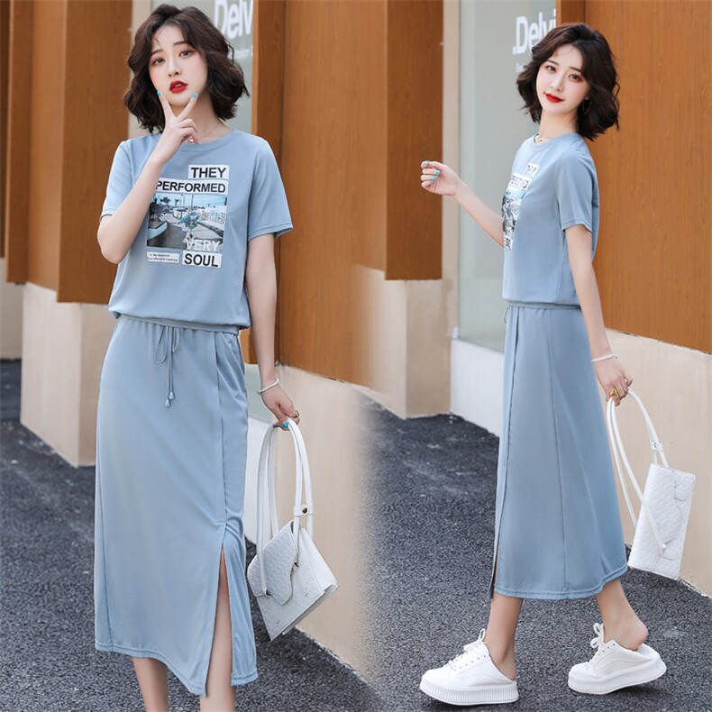 2021夏装新款时尚印花两件套套裙2108,女装套装/套裙,笃写