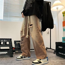 ins气质直脚男潮破洞牛仔裤水洗长裤青春流行高腰新款夏季潮流，男装牛仔裤，星座813-3