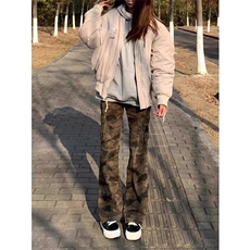 秋季速干迷彩裤女美式直筒宽松冲锋休闲裤ins潮牌简约情侣裤子，男装休闲裤，星座506A