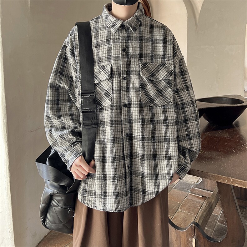 大皂-B225-C6092---P70--X88----格子复古口袋衬衫--聚酯纤维,男装衬衫,电商B225