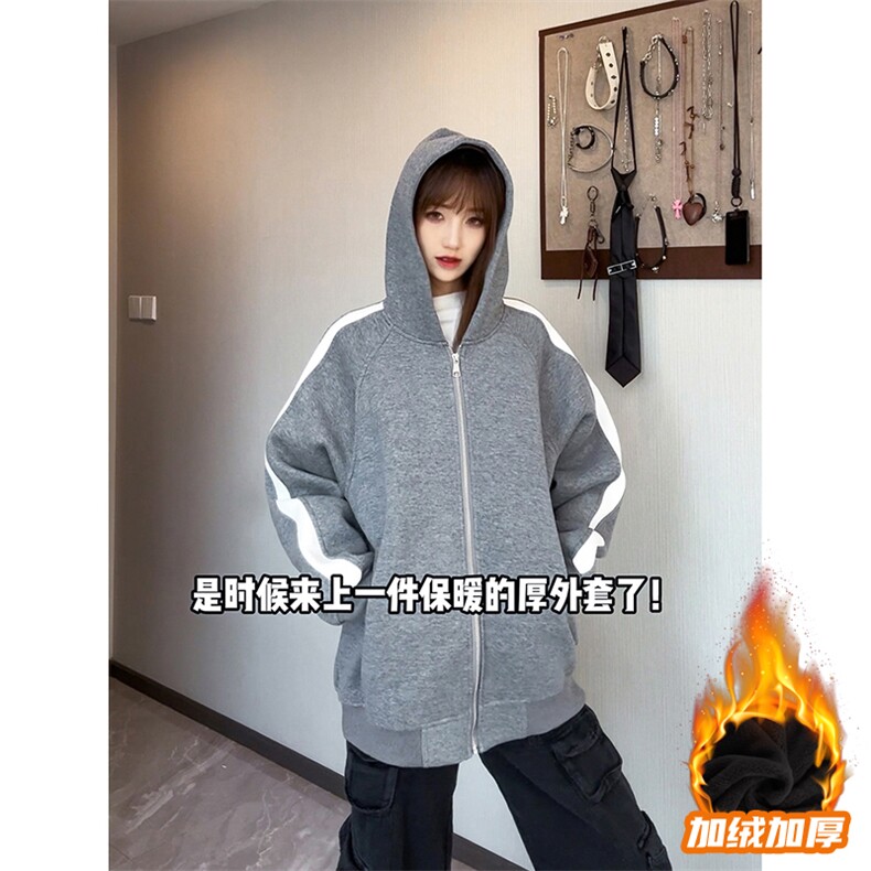 得物二开 开衫拼接加绒卫衣男连帽潮外套A266-WH022-P60加绒70图片