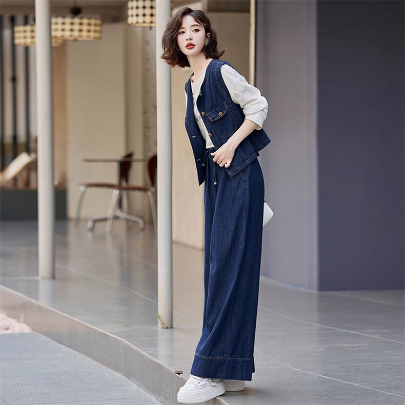 【新款现货】时尚休闲牛仔两件套~2024新款牛仔套装时髦慵懒,女装套装/套裙,慕依路