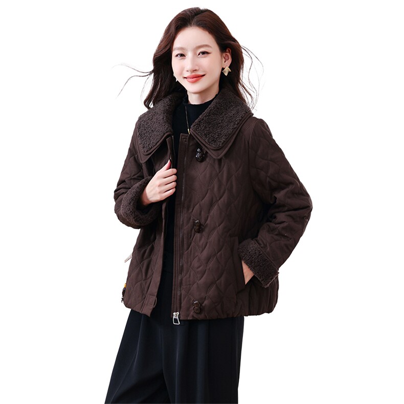 现货！2025年冬季夹棉棉服女时尚娃娃领加厚外套,女装短外套,浙宝281