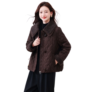 现货！2025年冬季夹棉棉服女时尚娃娃领加厚外套图片