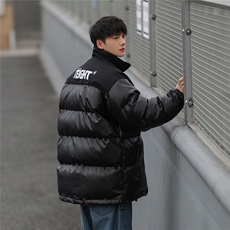 拼接PU皮棉衣加厚棉服立领街头外套ZM073-P110控139，男装棉衣，星座1408-1