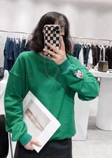 现货秋季新款慵懒风刺绣爱心长袖卫衣，女装卫衣/绒衫，九月