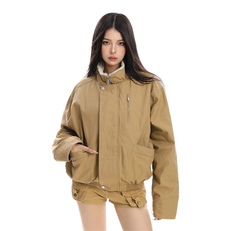 美式立领工装毛领棉服男女生冬季巴恩风加厚保暖短款夹克外套棉服,男装夹克,星座302B-2
