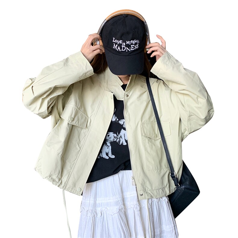现货韩版休闲百搭显瘦短款风衣外套女2D075-(P140-K195),女装风衣,2D075