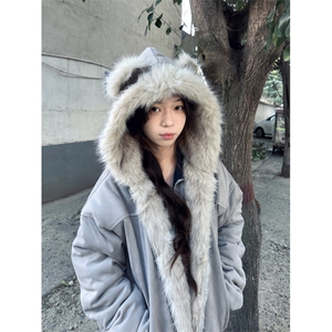A592-P118 麂皮绒猫耳座山雕棉服2025冬季新款美式加厚棉衣外套潮图片