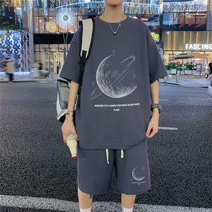 ！2024夏季新款男士潮流青少年短袖套装华夫格半袖HTZ50P50图片