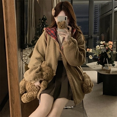 C926-P125冬季羊羔毛拼格子连帽防寒服外套宽松加厚保暖开衫外套，男装棉衣，星座911-2(原星座613-2）