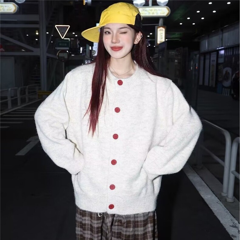 法式复古黄色北极绒开衫毛衣外套女宽松慵懒风外穿针织上衣春秋款,男装针织衫/毛衣,星座506A
