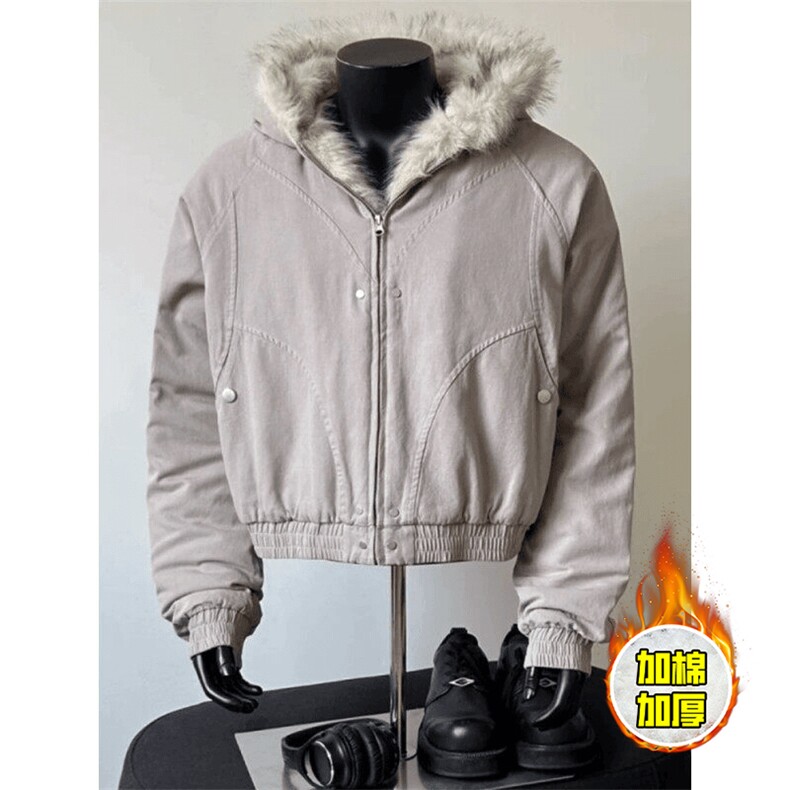现货高品质美式高街冬季重磅硬挺短款座山雕毛领棉衣男女加厚外套，男装棉衣，电商A486-1