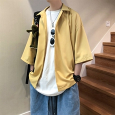 爆夏季主推纯色净版宽松男士4色短衬衫（大货主推）A071-C01-P35，男装衬衫，电商A071