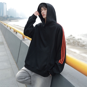 Y6100 P42 港风条纹拼接连帽卫衣男潮流百搭上衣外图片
